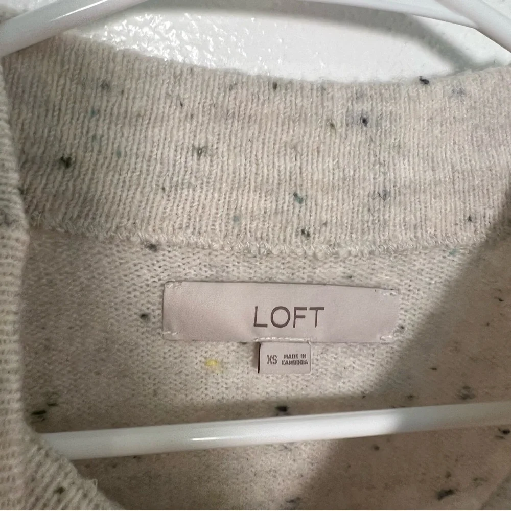 Loft Women's Size XS Flecked Mock Neck Tunic Sweater Cream Speckled Textured